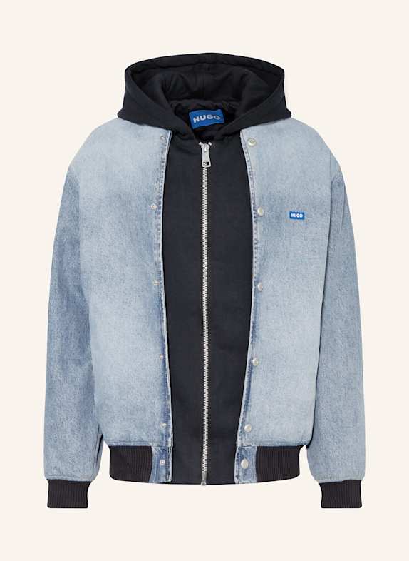 HUGO BLUE Maje contrast sleeve shearling shirt jacket LIGHT BLUE