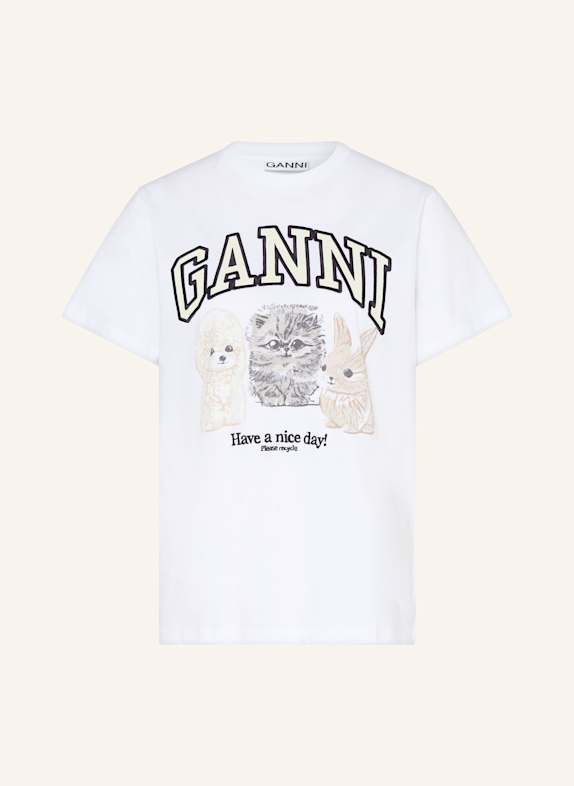 GANNI T-shirt WHITE/ LIGHT YELLOW/ BLACK