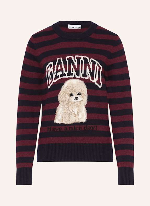 GANNI Pullover DUNKELROT/ SCHWARZ