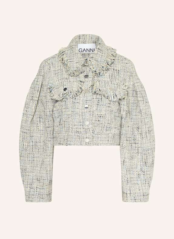 GANNI Tweed-Jacke CREME/ HELLBLAU/ DUNKELBLAU