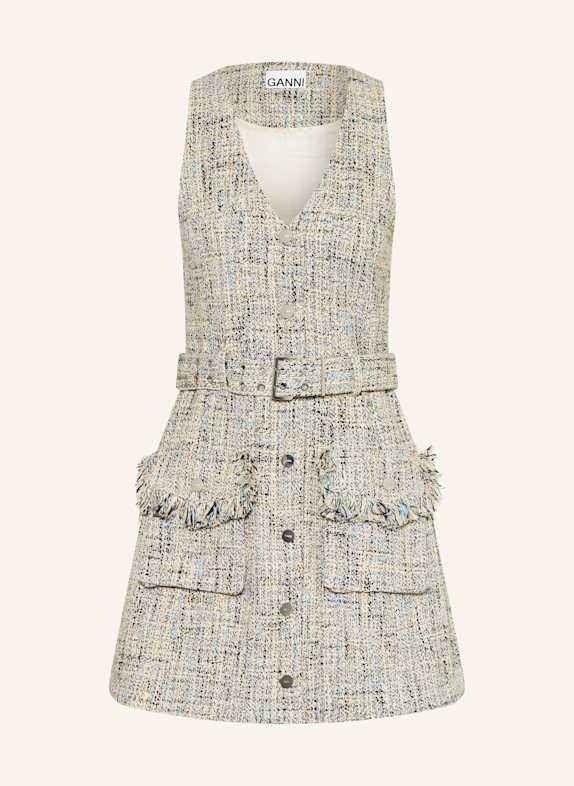 GANNI Tweed-Kleid CREME/ HELLBLAU/ DUNKELBLAU