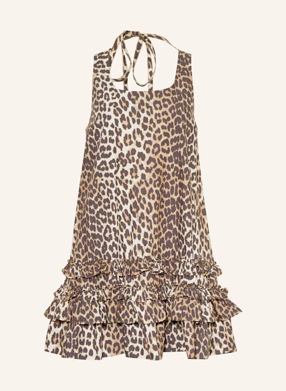 GANNI Dress with frills LIGHT BROWN/ DARK BROWN
