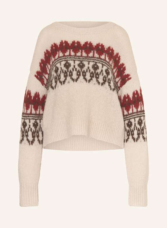 MRS & HUGS Pullover mit Alpaka CREME/ DUNKELBRAUN/ DUNKELROT
