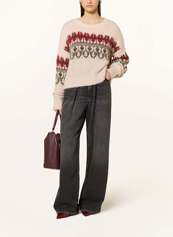 MRS 
HUGS Pullover mit Alpaka CREME / DUNKELBRAUN / DUNKELROT