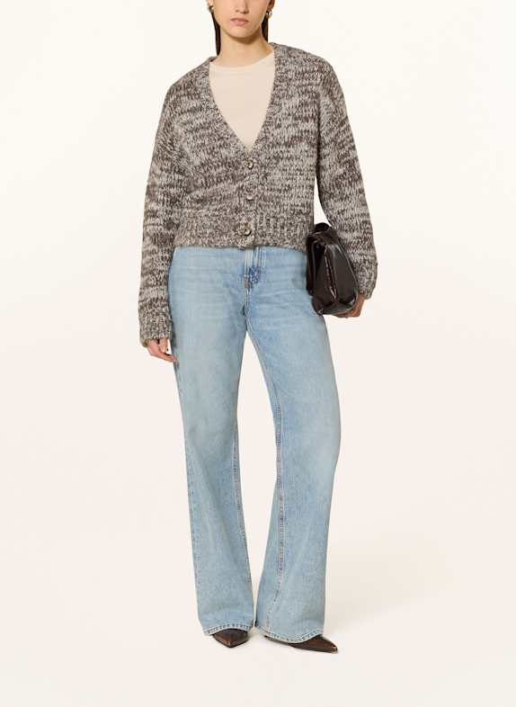MRS & HUGS Gebreid vest met alpaca BRUIN / LICHTGRIJS