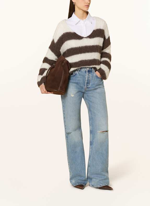 MRS & HUGS Trui met alpaca WIT / MARRON FONCÉ