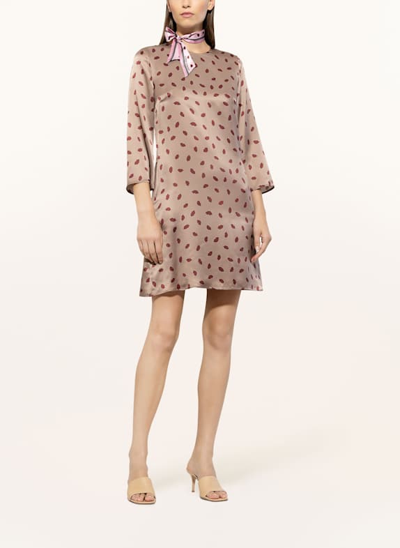 LUISA CERANO Seidenkleid mit 3/4-Arm BRAUN/ DUNKELROT