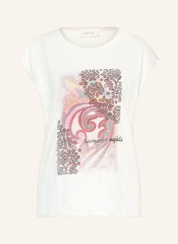 CARTOON T-shirt with glitter yarn and decorative gems CREAM/ ROSE