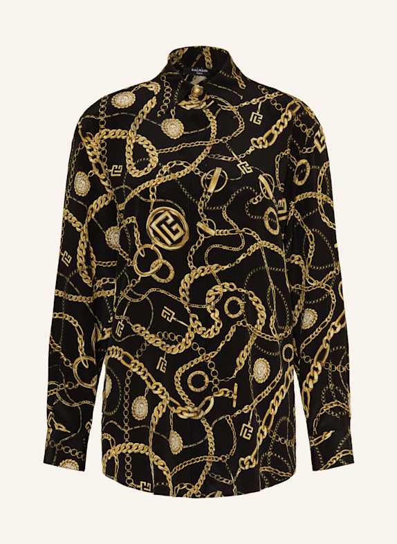BALMAIN Košilová halenka CHAINS z hedvábí ČERNÁ/ ZLATÁ