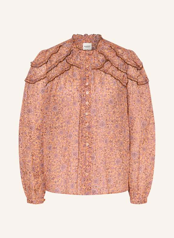 MARANT ÉTOILE Blouse CHRISTA à volants ORANGE CLAIR/ MARRON/ LILAS