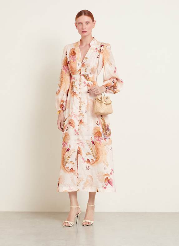 ZIMMERMANN Linen dress ASCENSION CREAM/ DARK ORANGE/ RED
