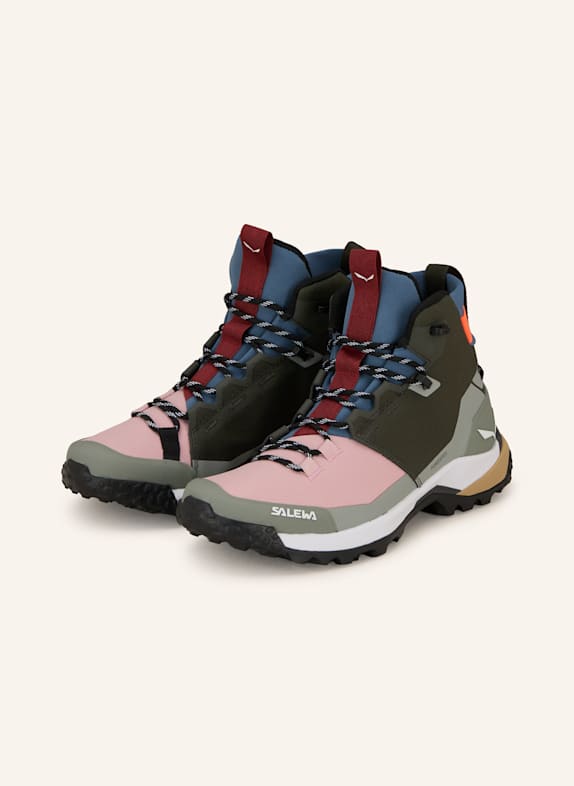 SALEWA Turistické boty PUEZ 2 MID PTX OLIVOVÁ/ RŮŽOVÁ/ MODRÁ
