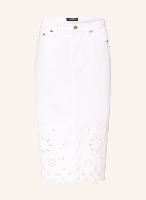 LAUREN RALPH LAUREN Jeansrock mit Lochspitze WEISS