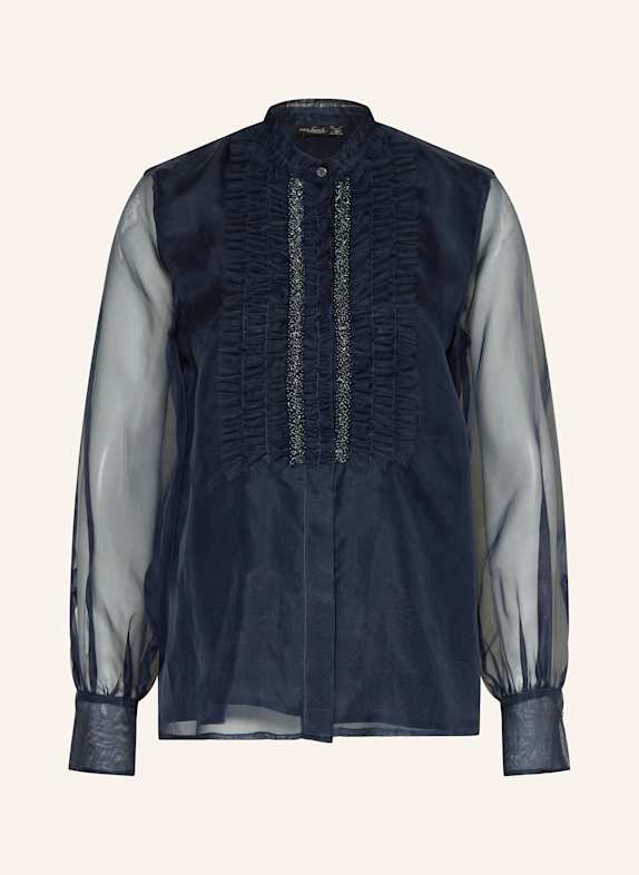 van Laack Seidenbluse VL-TETJA-F mit Rüschen und Schmuckperlen DUNKELBLAU