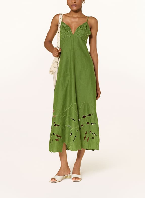 FARM RIO Robe de cocktail GREEN MONSTERA en lin VERT