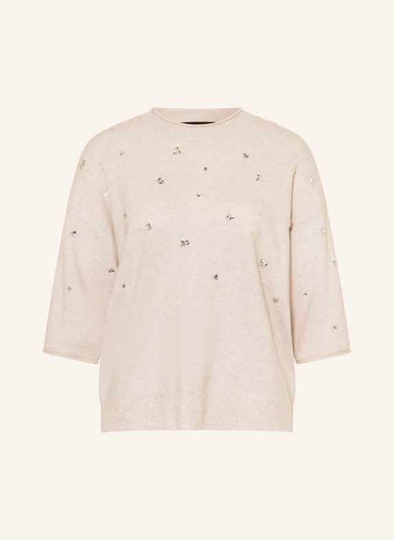 REPEAT Cashmere-Pullover mit Schmucksteinen CREME