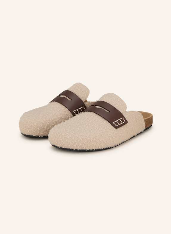 JW ANDERSON Mules mit Teddyfell CREME / BRAUN