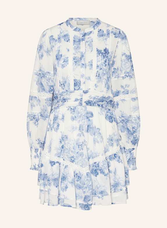 NEO NOIR Kleid ROBERTA FLOWER FLOW mit Lochspitze WEISS/ BLAU
