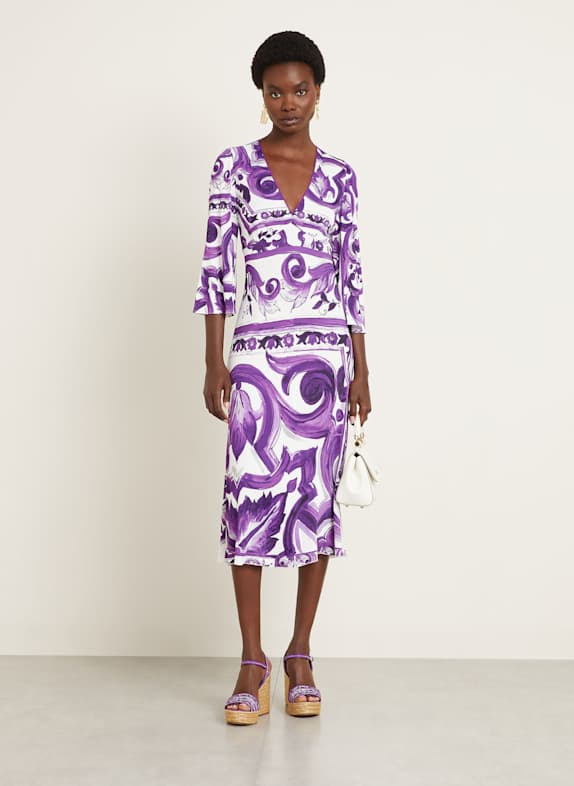 DOLCE & GABBANA Dress with 3/4 sleeves PURPLE/ DARK PURPLE/ ECRU