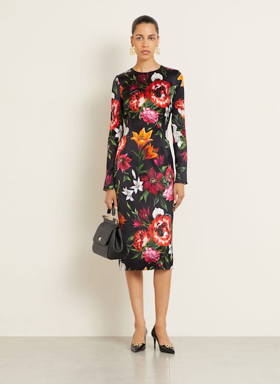 DOLCE & GABBANA Sheath dress in satin BLACK/ RED/ ORANGE