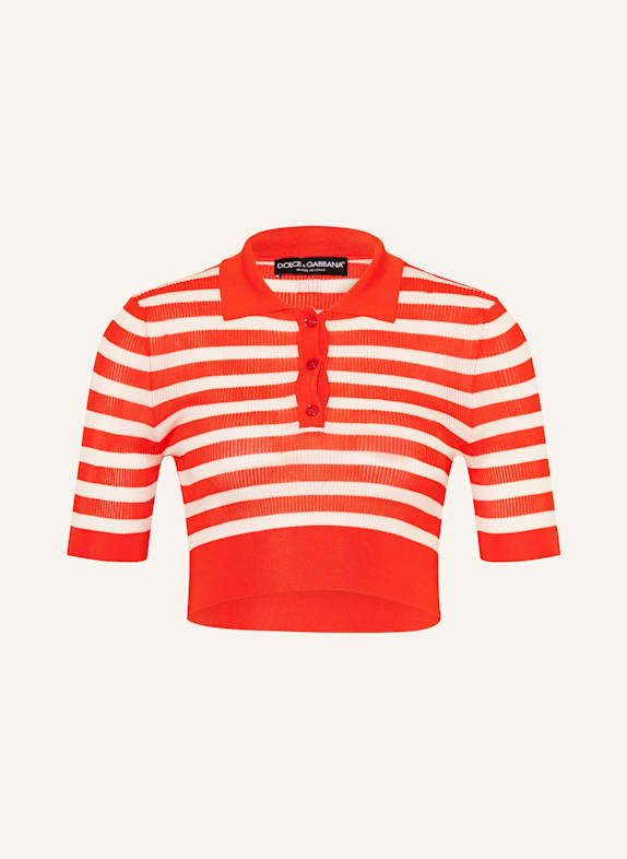 DOLCE & GABBANA Cropped polokošile z žerzeje BÍLÁ/ ČERVENÁ