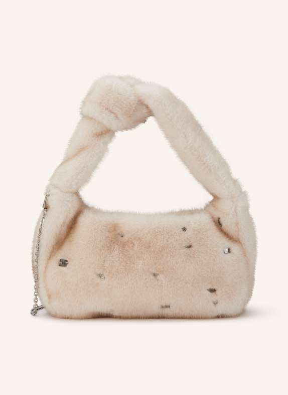 LUISA CERANO Umhängetasche aus Kunstfell mit Schmucksteinen CREME