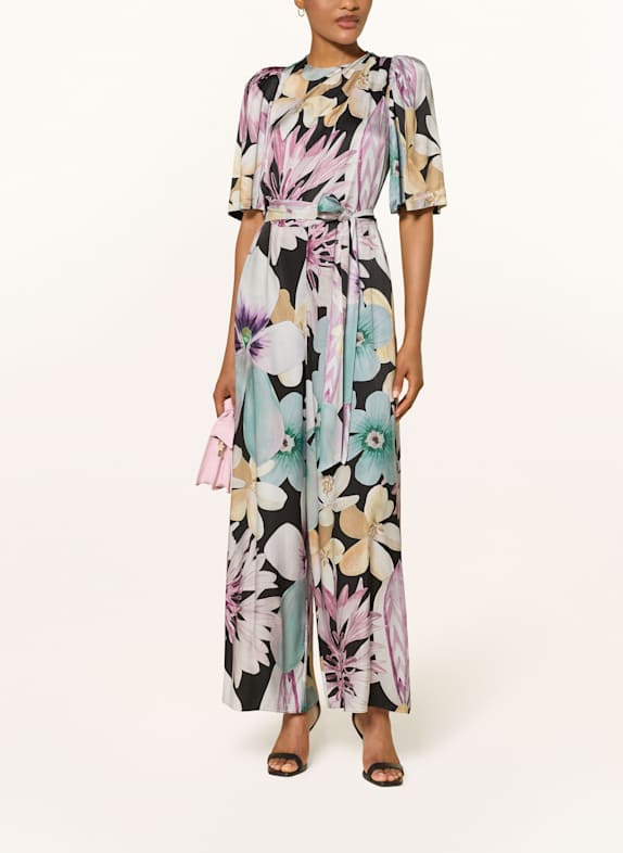 TED BAKER Jumpsuit SUNSHI aus Satin SCHWARZ / MINT / LILA