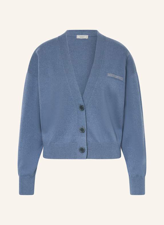 PESERICO Strickjacke mit Seide und Schmucksteinen DUNKELBLAU