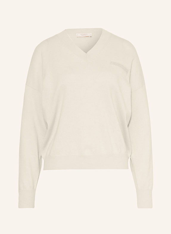 PESERICO Blue pullover mit Seide und Schmuckperlen CREME