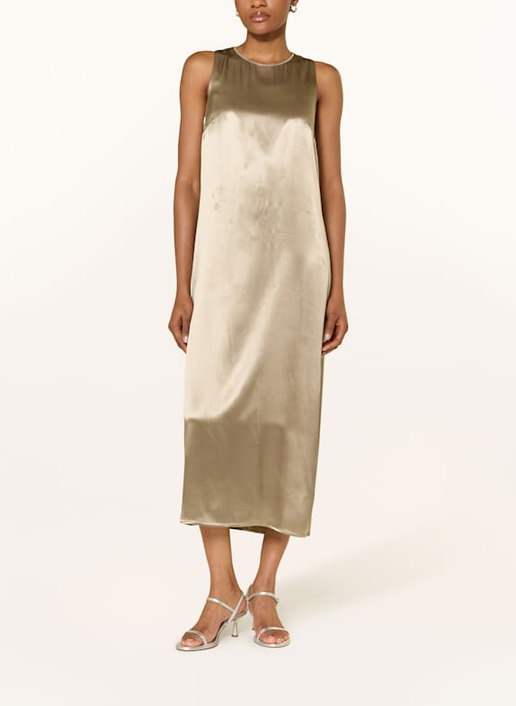 PESERICO Satinkleid mit Schmucksteinen BEIGE
