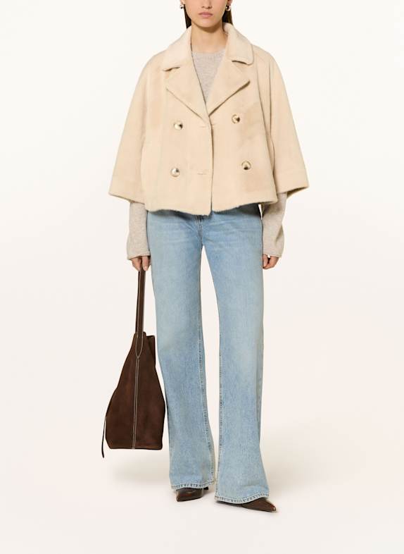 MRS & HUGS Kunstpelz-Jacke mit 3/4-Arm CREME