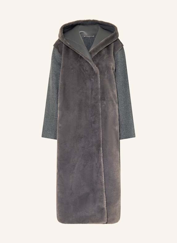 BOSS Wollmantel COSFUR im Materialmix mit Kunstfell GRAU