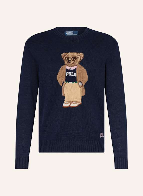 POLO RALPH LAUREN Pullover mit Leinen DUNKELBLAU/ BRAUN/ WEISS