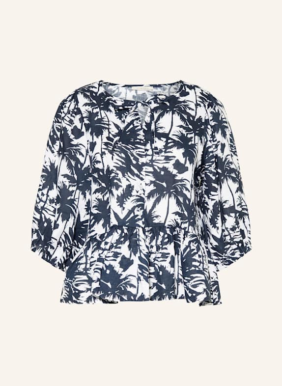 lilienfels Leinenbluse mit 3/4-Arm und Rüschen DUNKELBLAU/ WEISS