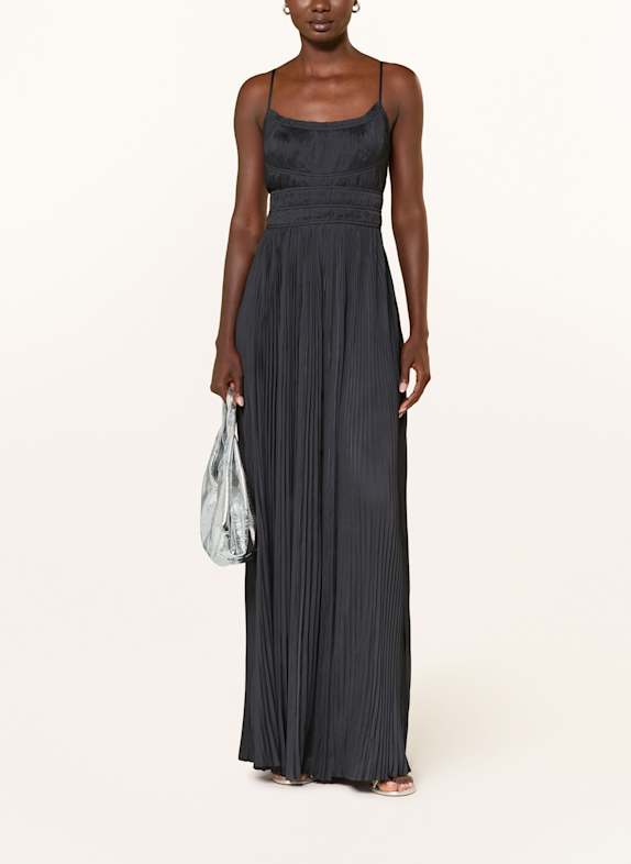 ULLA JOHNSON Satinkleid REINE mit Plissees SCHWARZ