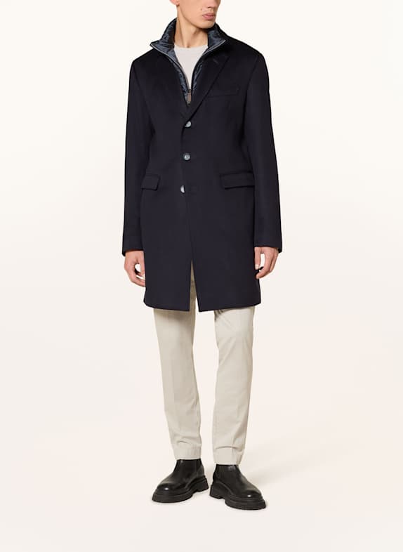 HERNO Cashmere coat with removable trim DARK BLUE