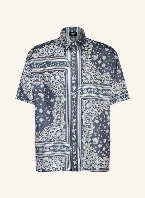 FENDI Resorthemd Relaxed Fit aus Seide DUNKELBLAU/ BLAUGRAU/ HELLBLAU