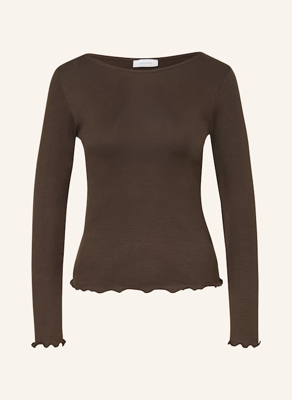 darling harbour Long sleeve shirt with ruffles CHOCOLATE
