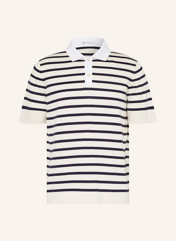 BRUNELLO CUCINELLI Jersey polo shirt DARK BLUE/ ECRU