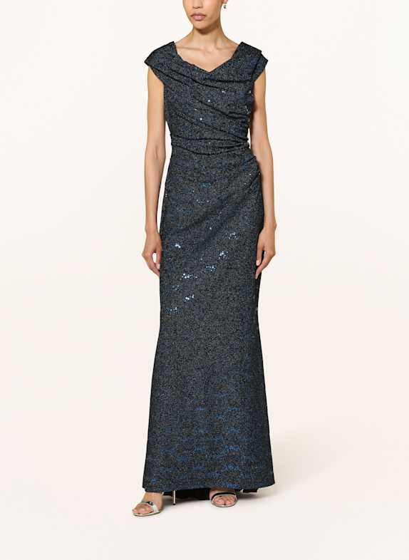 TALBOT RUNHOF Evening dress with glitter thread and sequins DARK BLUE