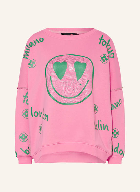 miss goodlife Sweatshirt mit Schmucksteinen ROSA/ DUNKELGRÜN