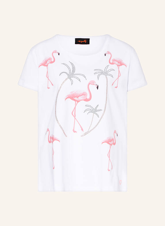 miss goodlife T-shirt z obszyciem ozdobnymi kamykami BIAŁY / RÓŻOWY / ZIELONY