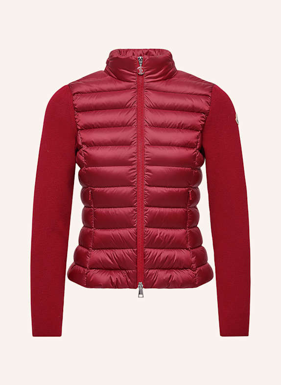 MONCLER Péřová bunda TRICOT ze směsi materiálů TMAVĚ ČERVENÁ