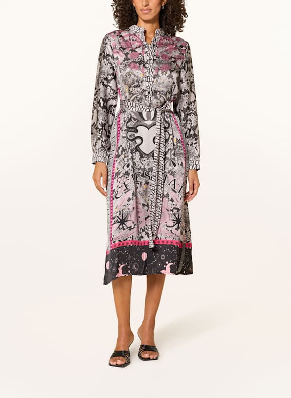 miss goodlife Satinkleid GRAU / FUCHSIA / SCHWARZ