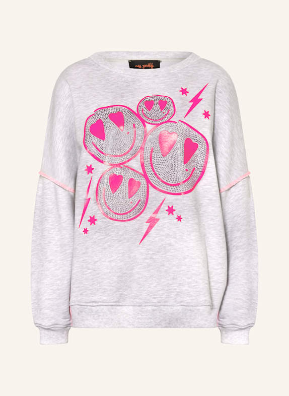 miss goodlife Oversized-Sweatshirt mit Schmucksteinen HELLGRAU/ NEONROSA