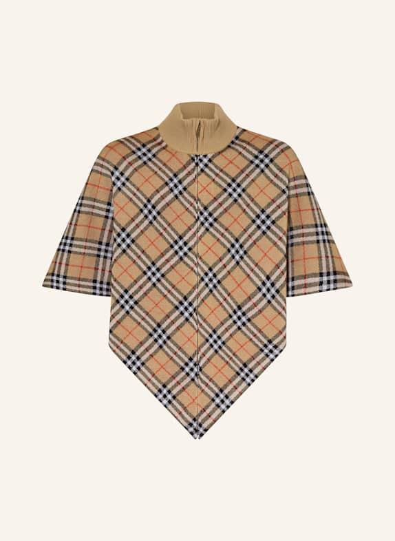 BURBERRY Ponczo JASNOBRĄZOWY/ CZARNY/ CZERWONY