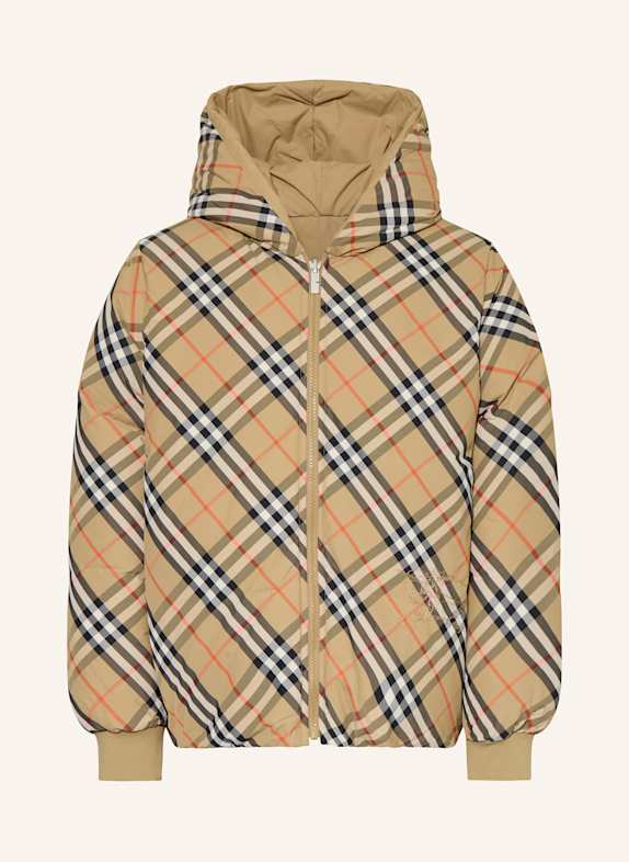 BURBERRY Péřová bunda BÉŽOVÁ/ TMAVĚ MODRÁ/ ČERVENÁ
