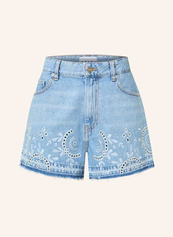 GANNI Denim shorts with broderie anglaise 564 LIGHT BLUE STONE