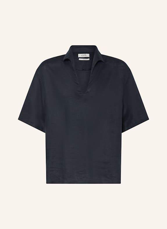 COS Relaxed fit short sleeve shirt in linen DARK BLUE