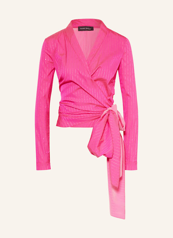 TALBOT RUNHOF Krótka bluzka w stylu kopertowym z cekinami FUKSJA